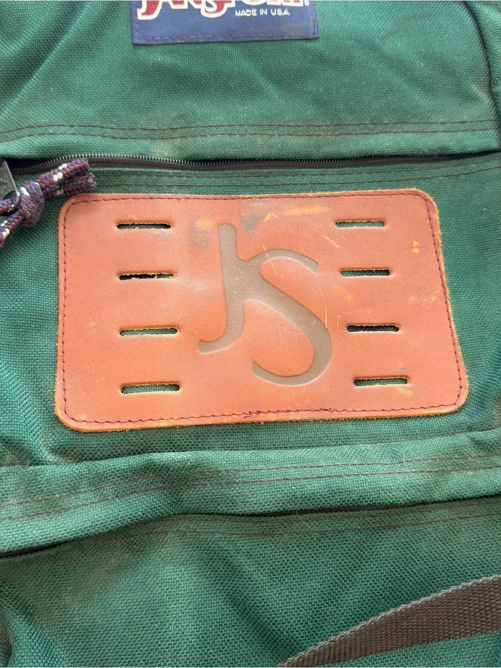 Vintage Jansport Forest Green 80s 90s Backpack Leather USA